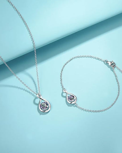 FANCIME Love Bracelet 925 Sterling Silver Infinity Birthstone Bracelets for Women Fine Jewelry Birthday Christmas Gifts for Her Mom Wife, Chain Length 6.7"+1.2" Extend