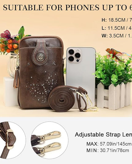 Small Crossbody Bags for Women, Lightweight Mini Cute Cell Phone Purse for Women with Tassel Shining Butterfly