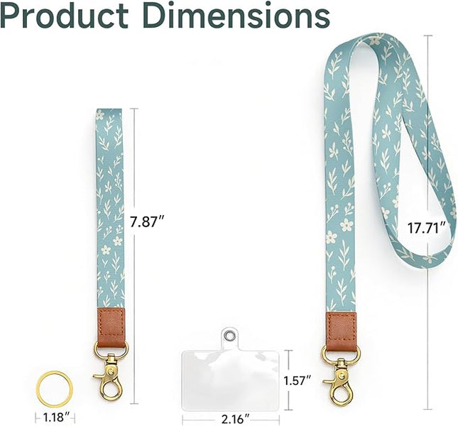 Cell Phone Lanyard with Wrist Strap, Simple Flat Leaf Neck Lanyard for Phones, Car Keys, Wallet and ID Badge – Universal Set