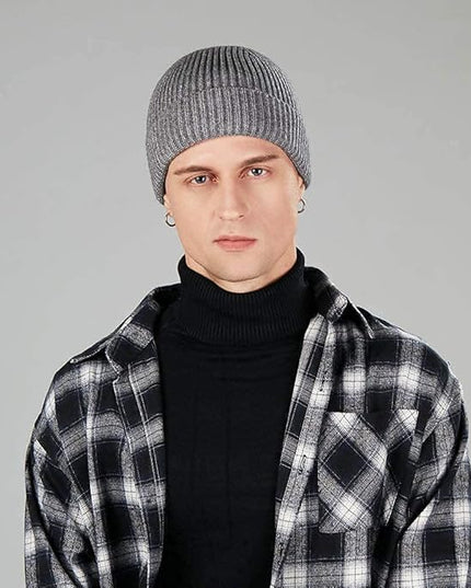 ROYBENS 4 Pack Wool Fisherman Beanies for Men, Knit Short Watch Cap Winter Warm Hats