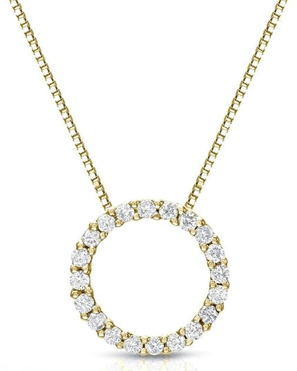 Diamond Wish 1/6 to 1 Carat Diamond Circle of Life Round Pendant Necklace for Women in 14k Gold (I1-I2, cttw) on 18 Inch Long Chain with Spring Ring Clasp