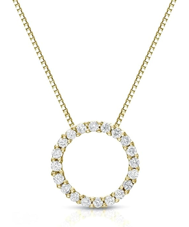 Diamond Wish 1/6 to 1 Carat Diamond Circle of Life Round Pendant Necklace for Women in 14k Gold (I1-I2, cttw) on 18 Inch Long Chain with Spring Ring Clasp