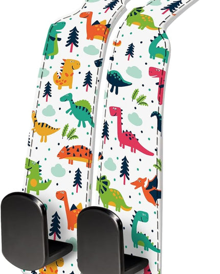Car Seat Headrest Hook, Universal Leather Cute Hanger Holder Hook, Storage Organizer Interior Accessories for Purse Bags Handbag Colorful Cute Dinosaurs