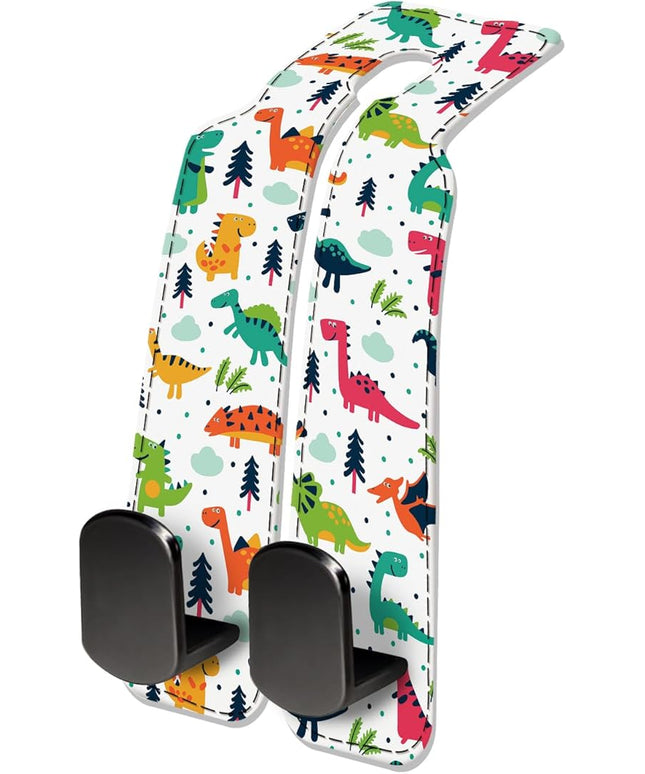 Car Seat Headrest Hook, Universal Leather Cute Hanger Holder Hook, Storage Organizer Interior Accessories for Purse Bags Handbag Colorful Cute Dinosaurs