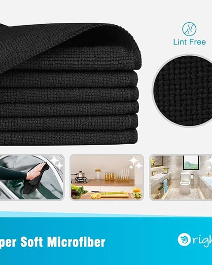 Orighty Black Microfiber Cleaning Cloth, Microfiber Towels for Cars, Highly Absorbent Car Cleaning Supplies, Lint Free Cloths Clean Rags for Car Care, House, Kitchen, 12x11 inch, Pack of 24