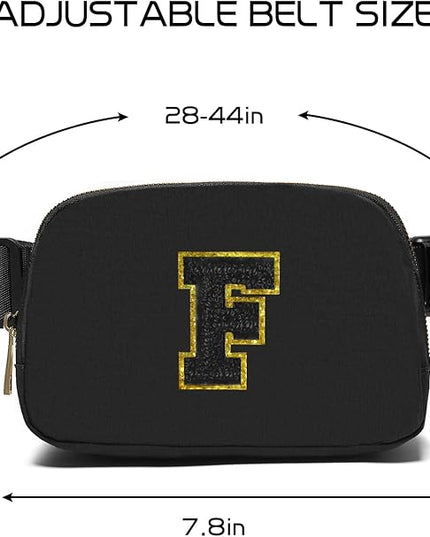 Gitus Belt Bag Fanny Pack Crossbody Bags with Initial Letter Patch Gifts for Wife Older Women Mother Coworker Bridesmaid Anniversary Travel Gifts Beach Gifts (Black-F)