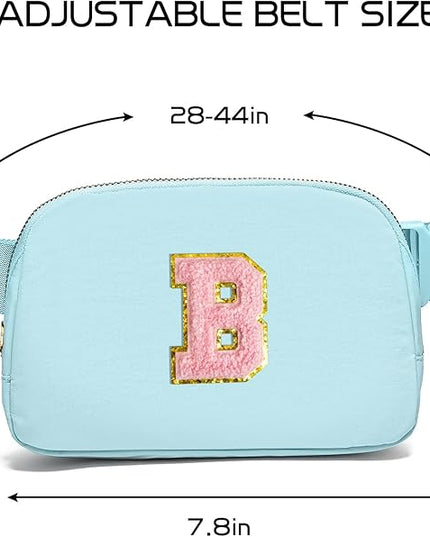 Gitus Gifts for 7 8 9 10 11 Year Old Girls Belt Bag Fanny Pack Crossbody Bags with Initial Letter Patch Birthday Gifts for Daughter Sister Friends Teen girls (Icing Blue-B)