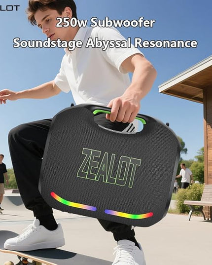 ZEALOT 250W Bluetooth Speaker, ZE21 Portable Speaker/Powerful Sound and Deep Bass, Multi-Device Pairing, IPX6 Waterproof, 5.3 BT, 48000mAh Long Playtime for Party, Outdoor, Home, Travel (Black)
