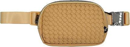 C.C Woven Vegan Leather Fanny Pack – Waist Bag with Adjustable Strap, Crossbody Belt Bag (Vegan Leather Woven - Camel)