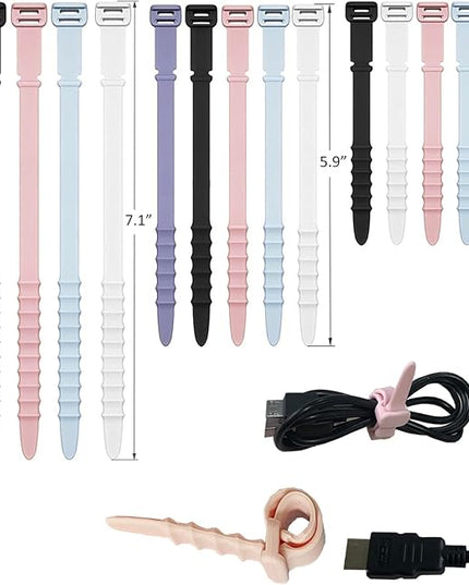 Silicone Zip Ties, Reusable Zip Ties, Rubber Cable Ties Straps for Wire Management, Elastic Silicone Ties Cable Organizer for Home Office, Cord Ties Three Sizes 4.5" 5.9" and 7.1"(5+5+5Pcs Multicolor)