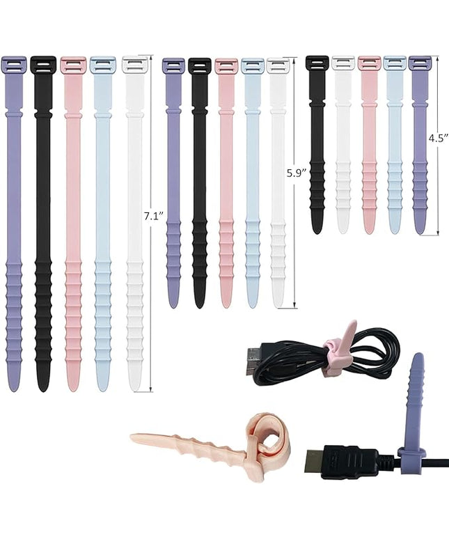 Silicone Zip Ties, Reusable Zip Ties, Rubber Cable Ties Straps for Wire Management, Elastic Silicone Ties Cable Organizer for Home Office, Cord Ties Three Sizes 4.5" 5.9" and 7.1"(5+5+5Pcs Multicolor)