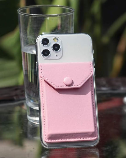 Cell Phone Leather Wallet Credit Card Holder Pocket Wallet Adhesive Phone Wallet & RFID Blocking Sleeve Pink Stick On Card Holder Universally fits Most Cell Phones &Cases
