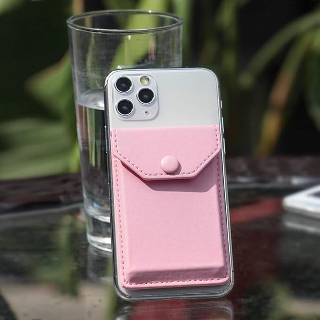 Cell Phone Leather Wallet Credit Card Holder Pocket Wallet Adhesive Phone Wallet & RFID Blocking Sleeve Pink Stick On Card Holder Universally fits Most Cell Phones &Cases