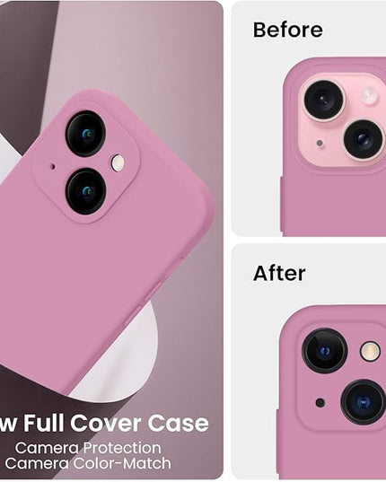 FireNova Designed for iPhone 15 Case, Silicone Upgraded [Camera Protection] Phone Case with [2 Screen Protectors], Soft Anti-Scratch Microfiber Lining Inside, 6.1 inch, Lilac Purple
