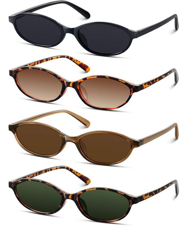 KUGUAOK Retro Oval Sunglasses for Women 90s Design Small Cat Eye Sun Glasses UV Protection Y2k Trendy Narrow Shades