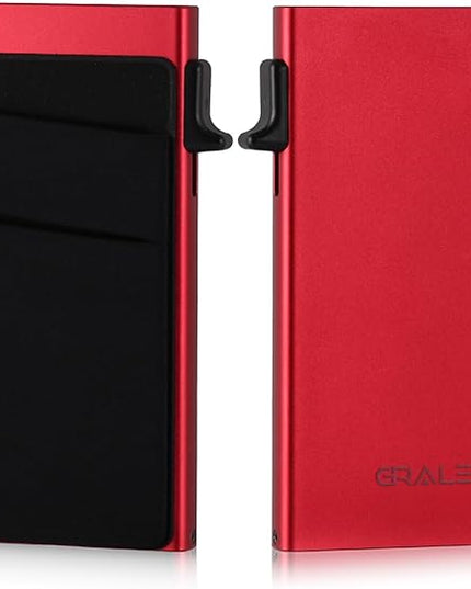 GRALEON Slim Card Holder Wallet for Men with 12 Card Slots,RFID Blocking Pop Up men's wallet,Metal Wallet with Superelastic Material Expandable Front Pocket Perfectly holds cards,bills,and coins(red)
