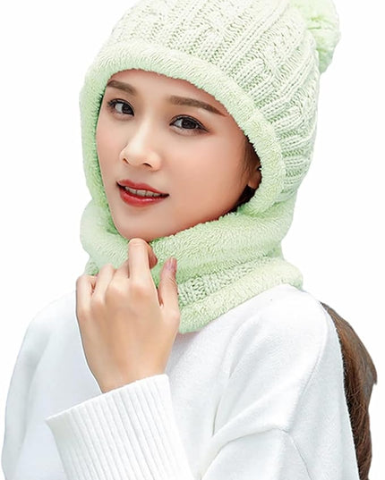 HUAMULAN Women Winter Beanie Hats One Piece Fleece Lined Knit Balaclavas Mask Set Skull Neck Circle Scarf Ski Snow Hat Pompom