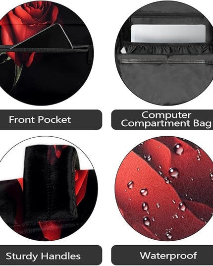 Large Backpack with 15.6 Inch Laptop Compartment, Red Rose Adult Backpack for Work, Travel & School College Boys Girls