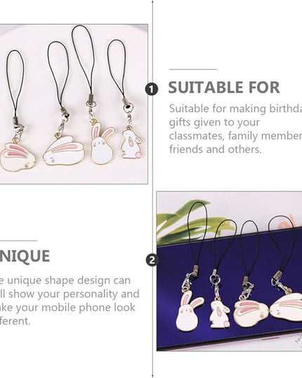 Kisangel 4Pcs Rabbit Phone Charms Key Pendants Set for Cell Phones, Removable Cute Hanging Decor Accessories, Random Style for Smartphone Decoration and Camera Charm