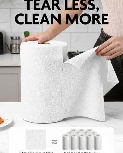Fantasticlean Microfiber Cleaning Cloth Roll -90 Pack, Tear Away Microfiber Towels, 12" x 12", Reusable, Washable, Scratch Free, Ultra Absorbent Dishcloth for All-Around Cleaning Supplies (White)