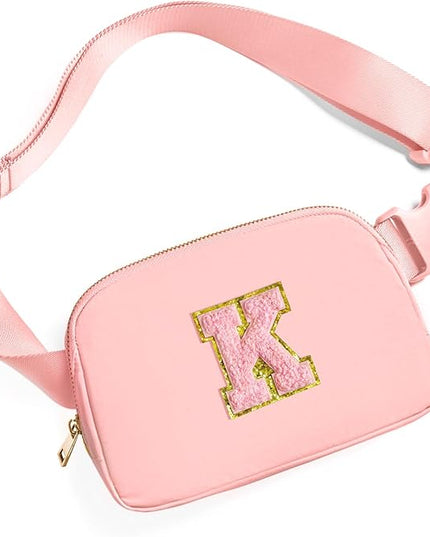 Gitus Belt Bag Fanny Pack Crossbody Bags with Initial Letter Patch Cute Stuff Birthday Gifts for Teenager Girls Trendy Preppy Stuff for Teen Girls Cool Stuff for Teens (Light Pink-K)