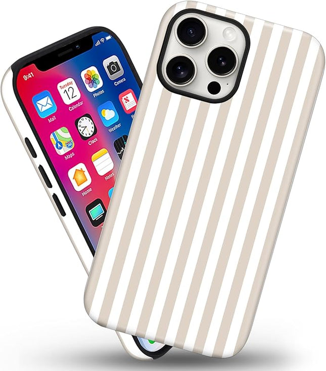 Magnetic for iPhone 13 Pro Case Cute Stripes Phone Case, Shockproof Slim TPU and Hard PC Protective Phone Cover Compatible with MagSafe Designed for Women Girls, Apricot