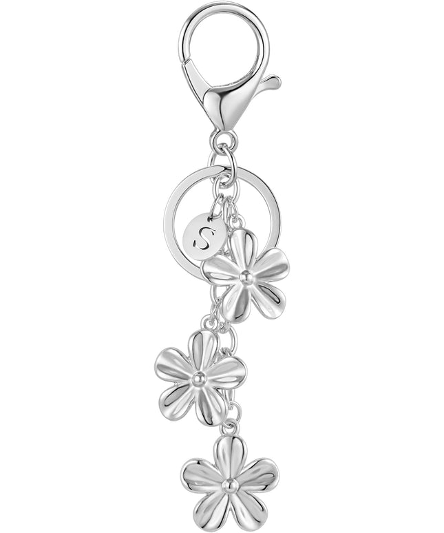 XGALBLA Gold/Silver Initial Keychain Flower Charms for Key Cute Letter Keyring for Purse Handbag Backpack
