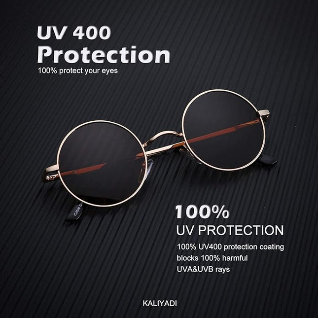 KALIYADI Round Polarized Sunglasses for Men Women Retro Metal Hippie Circle Style Sun Glasses UV Protection
