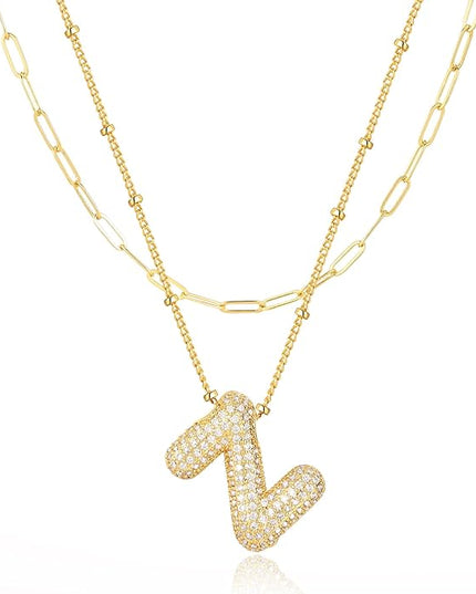 LUCA SMITH Initial Necklaces for Women, Dainty Balloon Bubble Letter, Name Letter Alphabet Pendant Layered Choker Chain Jewelry Gift