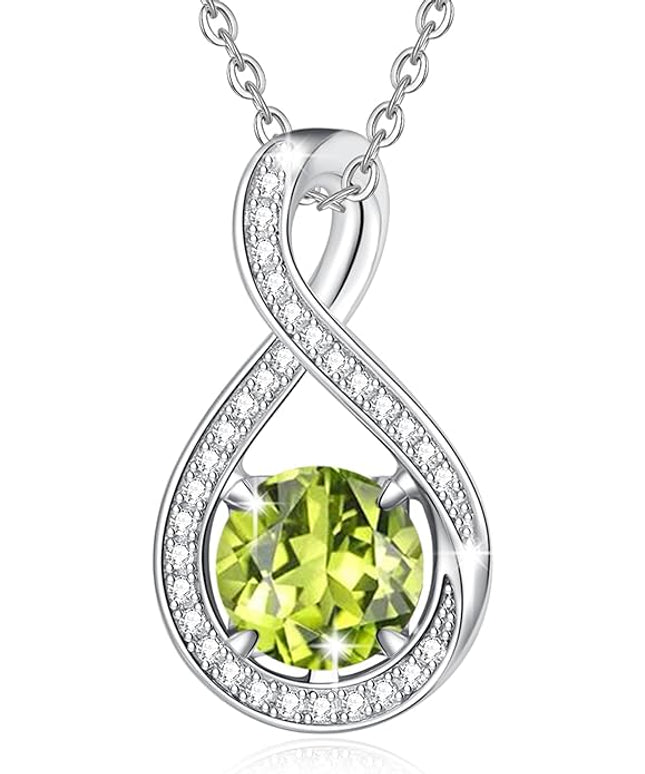 FANCIME Birthstone Necklaces for Women Fine Jewelry Sterling Silver Infinity Pendant Anniversary Birthday Gifts for Her Women Wife Mom Lady Daughter, Chain 16"+2" Extend