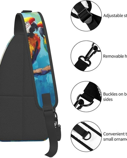 Animal Face Sling Bag Crossbody Bags Chest Bag Backpack for Travel Running and Hiking for Men Women Colorful Parrot 2