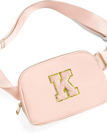 Gitus Gifts for 8 9 10 11 12 Year Old Girls Belt Bag Fanny Pack Crossbody Bags with Initial Letter Patch Cute Stuff Birthday Gifts for Teen Girls Women Personalized Trend Stuff (Coral Pink-K)