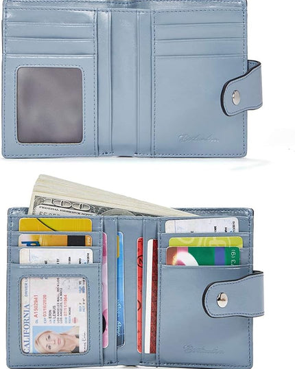 BOSTANTEN Women Leather Wallet RFID Blocking Small Bifold Zipper Pocket Wallet Card Case Purse with ID Window
