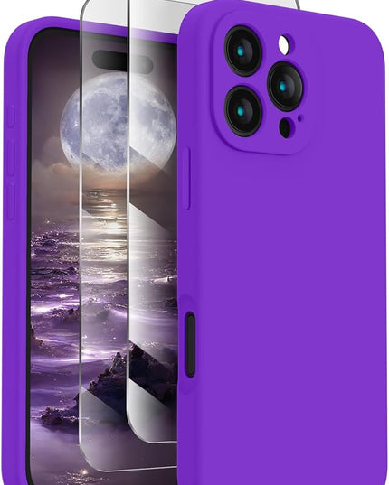 FireNova Designed for iPhone 16 Pro Case, Silicone Upgraded [Camera Protection] Phone Case with [2 Screen Protectors], Soft Anti-Scratch Microfiber Lining Inside, 2024, Neon Purple