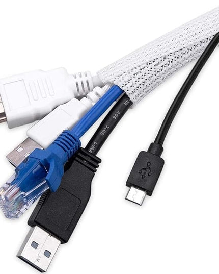 AGPTEK Cable Sleeve Cover, 10ft - 4/5 inch Desk Cord Organizer Cable Hider, Home Office Wire Management Computer TV Wire Loom Tubing, Pet Proof Cord Protector, from Cat Dog Chewing, White
