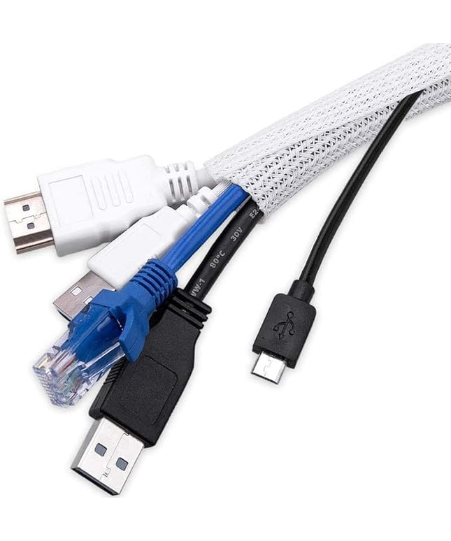 AGPTEK Cable Sleeve Cover, 10ft - 4/5 inch Desk Cord Organizer Cable Hider, Home Office Wire Management Computer TV Wire Loom Tubing, Pet Proof Cord Protector, from Cat Dog Chewing, White