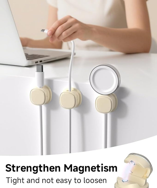 Magnetic Cable Clips, Adjustable Cord Holder Management, Adhesive Wire Keeper Organizer for Home Office Desk Phone PC Car Wall Desktop Nightstand Appliance (9-PCS Apricot)