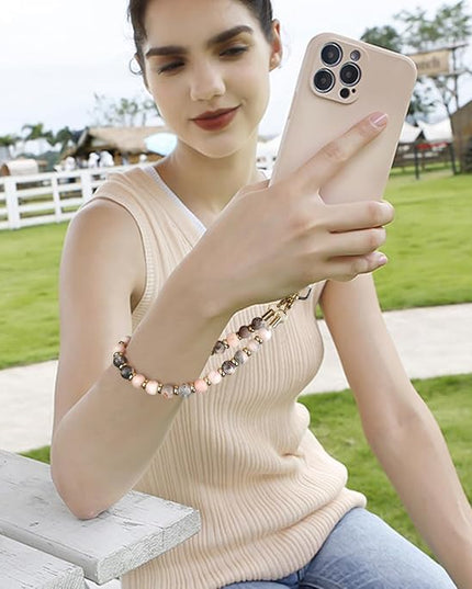 Marble Beaded Phone Wrist Strap, Cellphone Lanyard with Tether Tab, Hands-Free Wristlet Bracelet