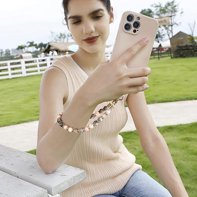 Marble Beaded Phone Wrist Strap, Cellphone Lanyard with Tether Tab, Hands-Free Wristlet Bracelet