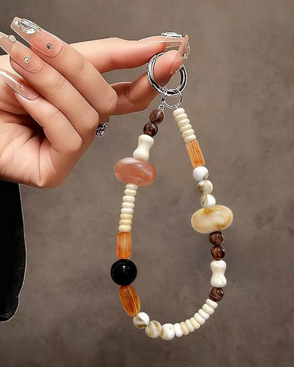 Vintage Elliptical Beaded Phone Wrist Strap Cute Phone Charm Lanyard Cellphone Chain Wristlet Wrist Straps for Phones Beaded Keychain Wristlet Bag Charms for Handbags Cellphone Bracelet Strap