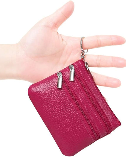 Women's Genuine Leather Coin Purse Mini Pouch Change Wallet with Keychain