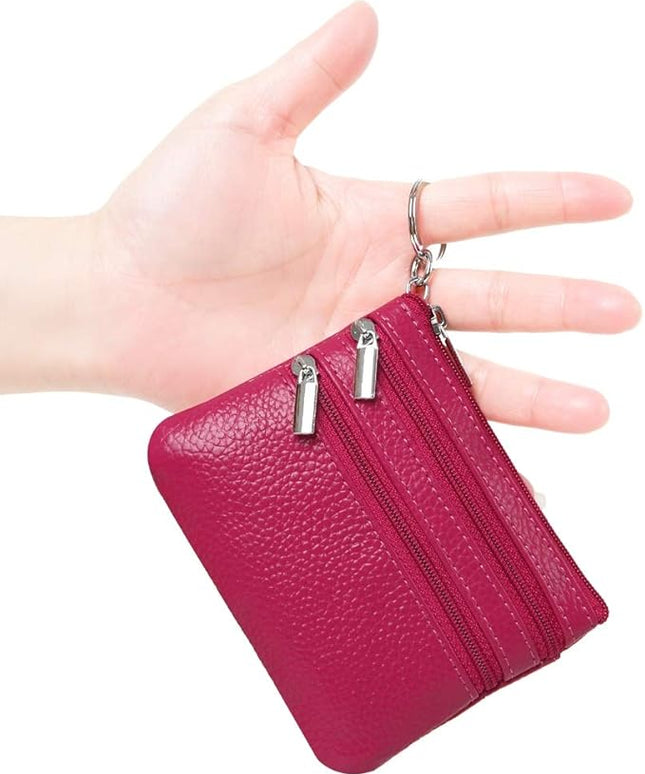 Women's Genuine Leather Coin Purse Mini Pouch Change Wallet with Keychain