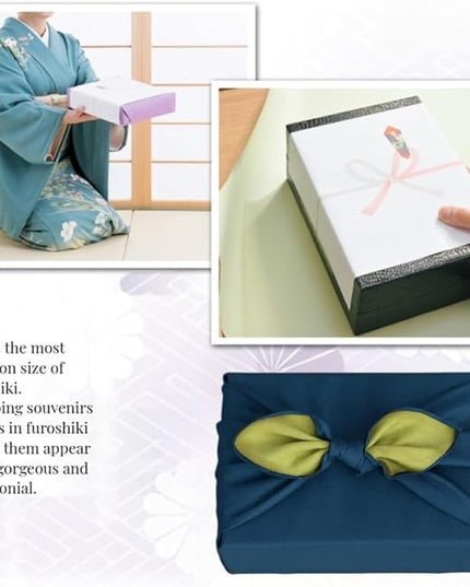 Vtrbwze Furoshiki Japanese Wrapping Cloth,Eco Gift Wrap Paper,Reversible Solid Color,27.6 inches Large Reusable Bento Bag Placemats for Lunch Boxes Eco-bag Christmas Birthday Gift (Navy Blue + Green)