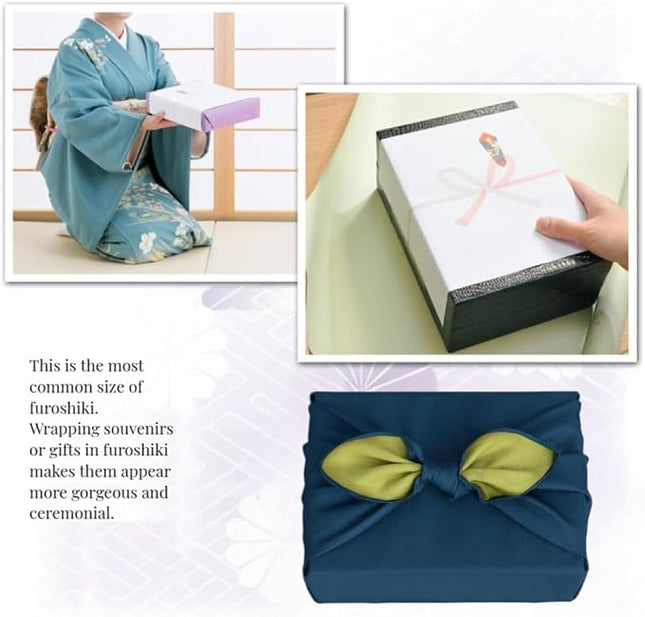 Vtrbwze Furoshiki Japanese Wrapping Cloth,Eco Gift Wrap Paper,Reversible Solid Color,27.6 inches Large Reusable Bento Bag Placemats for Lunch Boxes Eco-bag Christmas Birthday Gift (Navy Blue + Green)