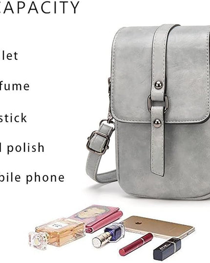 myfriday Vintage Crossbody Phone Bag for Women, Small PU Leather Shoulder Purse and Handbag with Tassel&Rivet Decoration