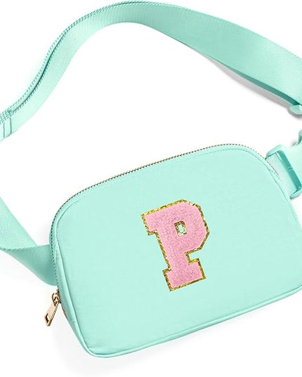 Gitus Belt Bag Fanny Pack Crossbody Bags with Initial Letter Patch Cute Stuff Birthday Gifts for Teenager Girls Trendy Preppy Stuff for Teen Girls Cool Stuff for Teens (Mint Green-P)