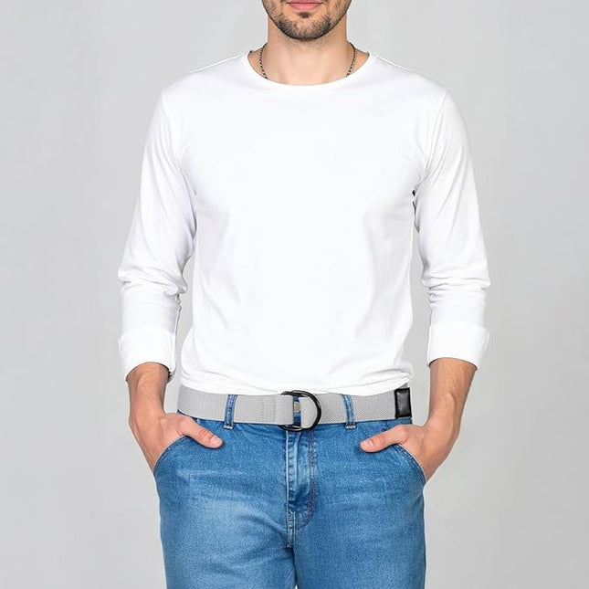 maikun Mens & Womens Canvas Belt with Black D-ring Buckle 1 1/2" Wide Solid Color Fabric Belt for Men