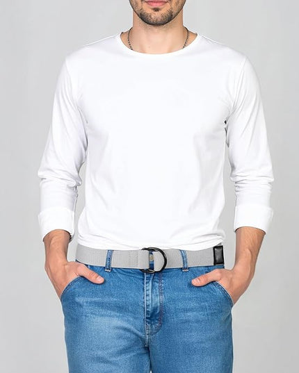 maikun Mens & Womens Canvas Belt with Black D-ring Buckle 1 1/2" Wide Solid Color Fabric Belt for Men