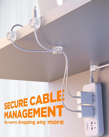 12Pack Cable Clips - Chfeila Latest Dual Spring Cord Organizer with Clasp Lock, [Max Stability] Desk Cable Management, Adhesive Phone Charging Wire Holder for Nightstand/Car/Wall, Office Accessory