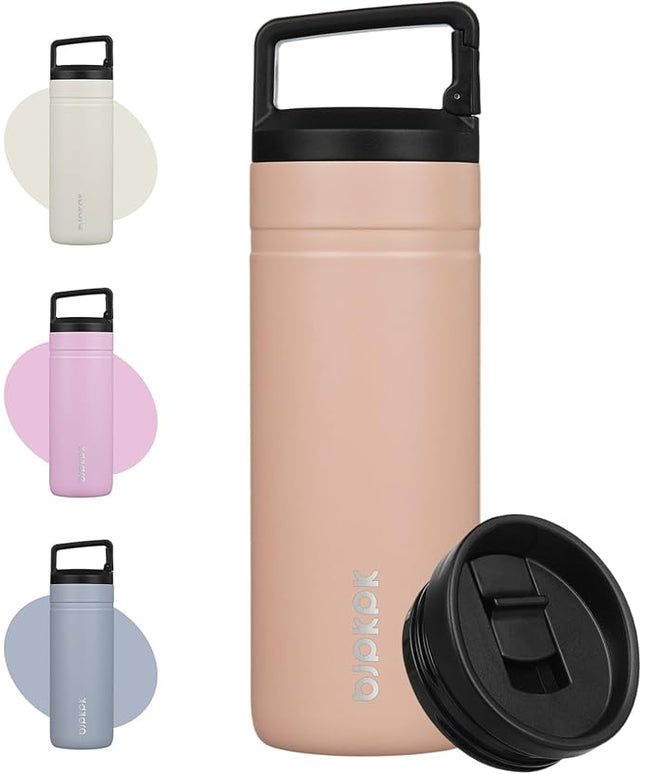 BJPKPK Insulated Water Bottle with 2 Lids,20 oz Double Wall Stainless Steel Vacuum Tumbler Travel Coffee Mug,Wide Mouth Thermal Cup,Peach